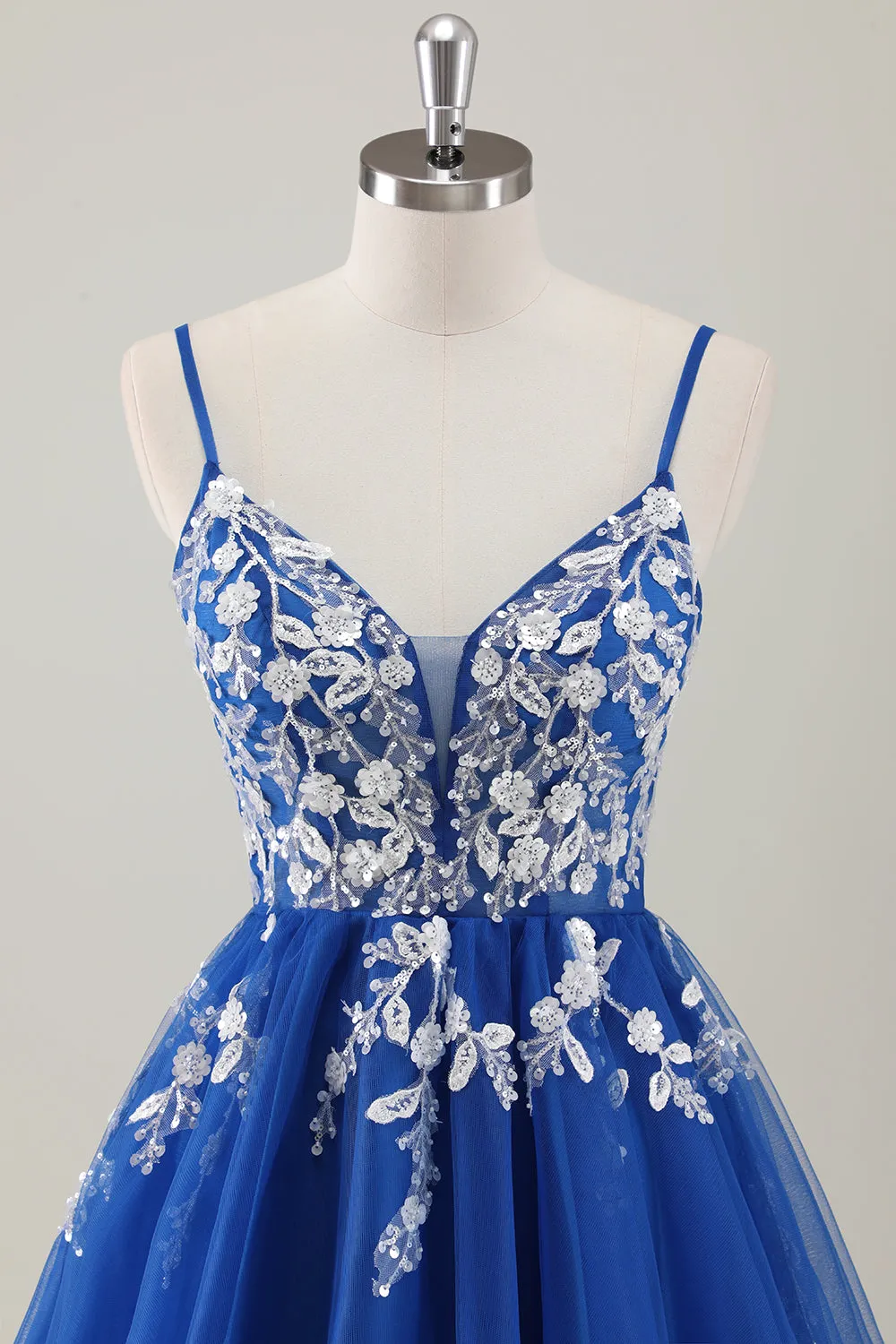 Royal Blue Spaghetti Straps Short Homecoming Dress with Appliques