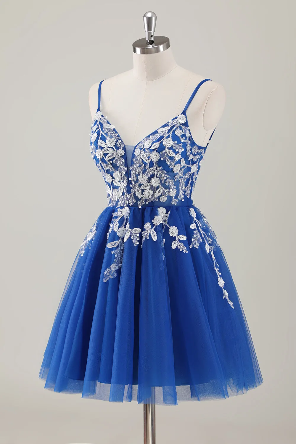 Royal Blue Spaghetti Straps Short Homecoming Dress with Appliques