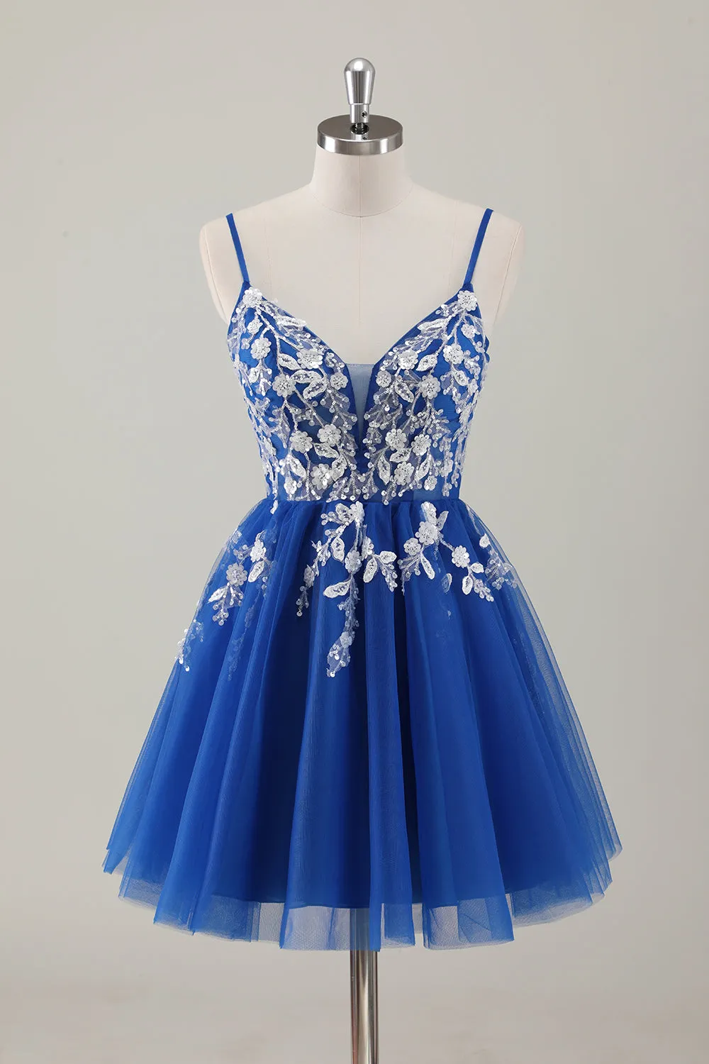 Royal Blue Spaghetti Straps Short Homecoming Dress with Appliques