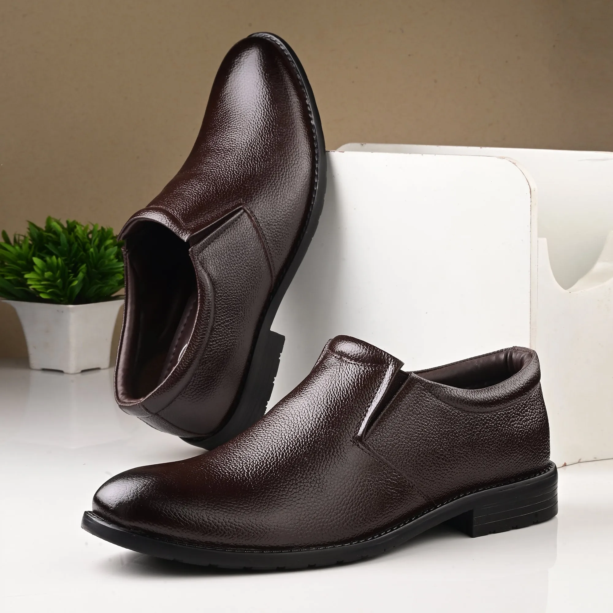 Solid Full Grain Leather Slip Ons