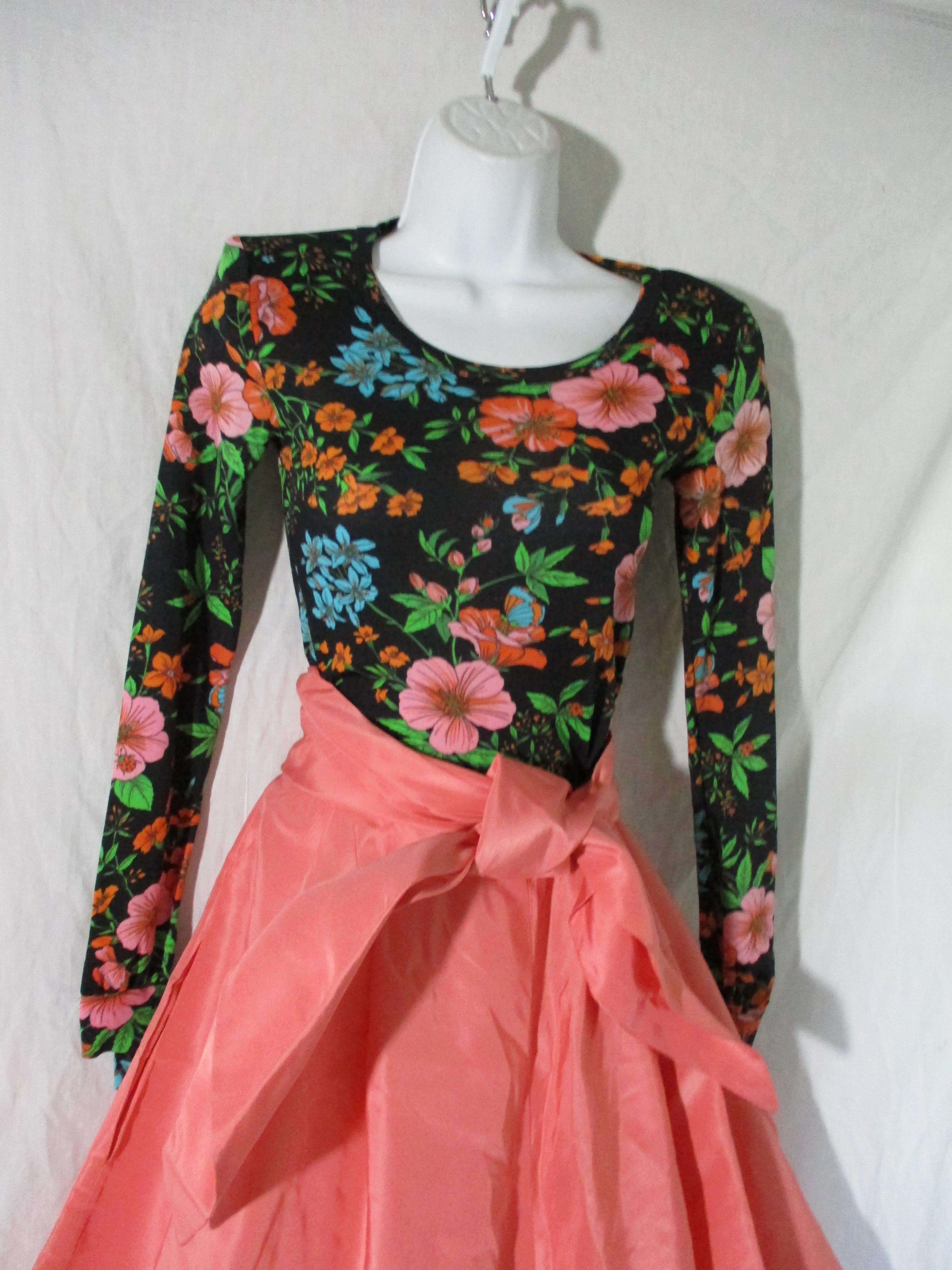 Vintage Speed Suit Vera Maxwell RUNWAY Maxi Dress Floral Black Pink