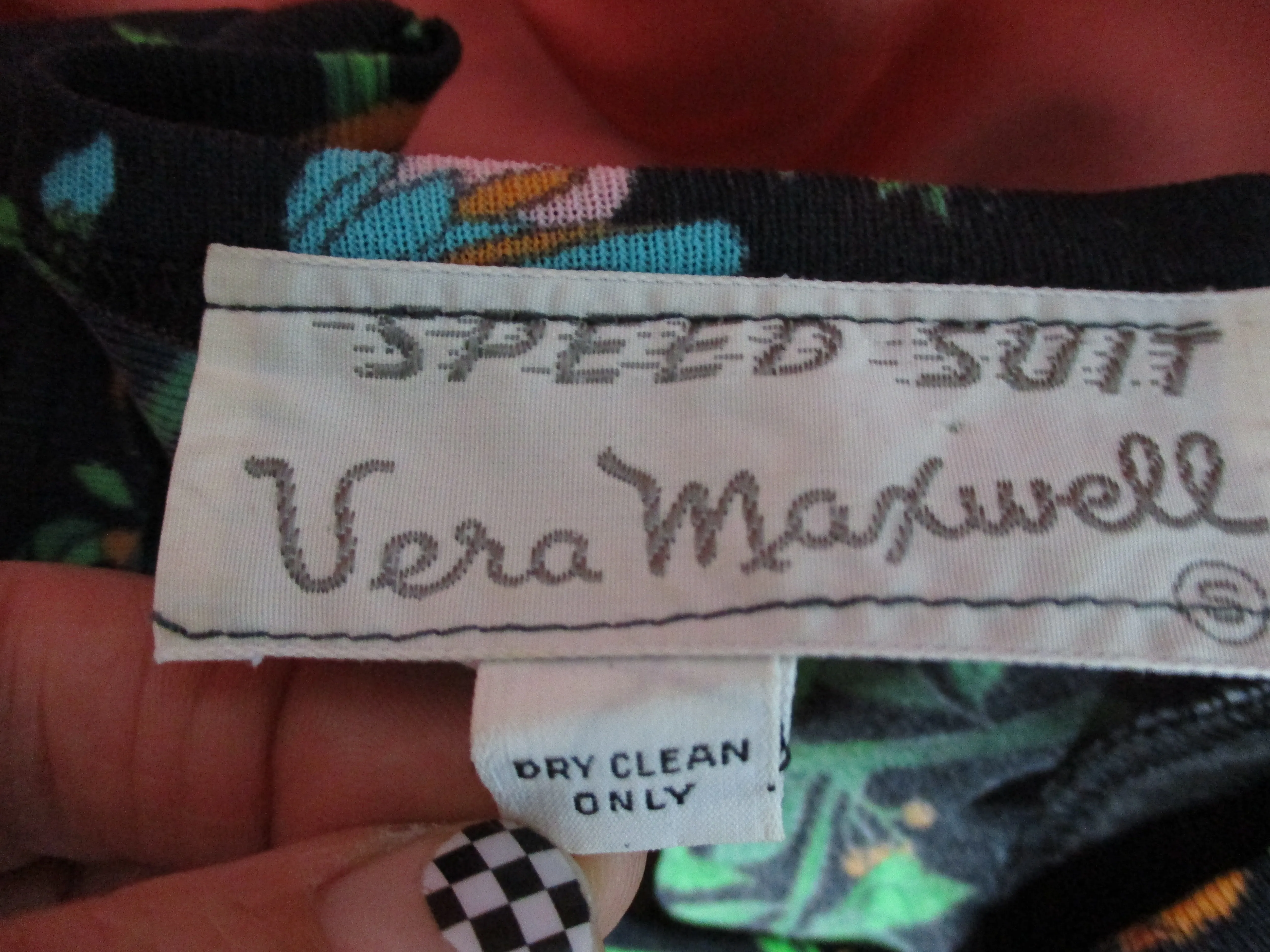 Vintage Speed Suit Vera Maxwell RUNWAY Maxi Dress Floral Black Pink