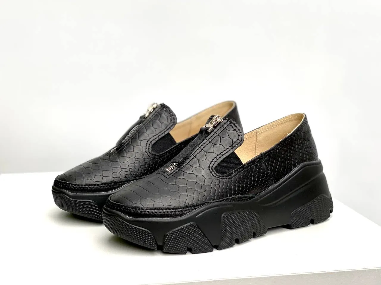 Women Leather Slip Ons 1543 Casual Shoes Black